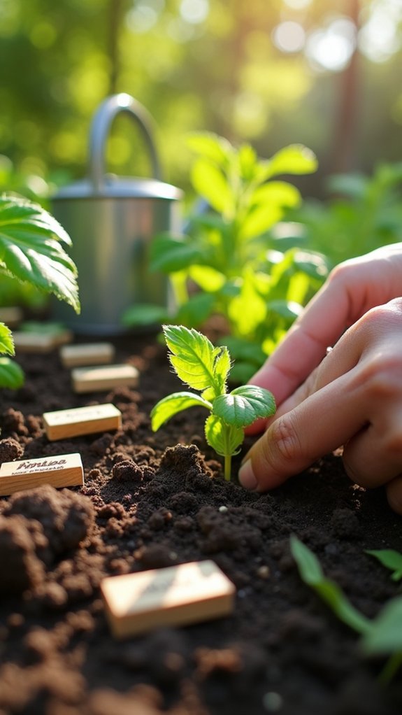plant frø eller frøplanter forsiktig