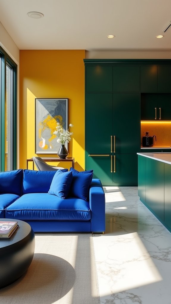 bold color contrasts energize spaces