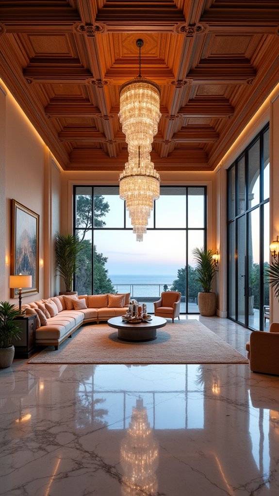 elegant coffered ceilings illuminated