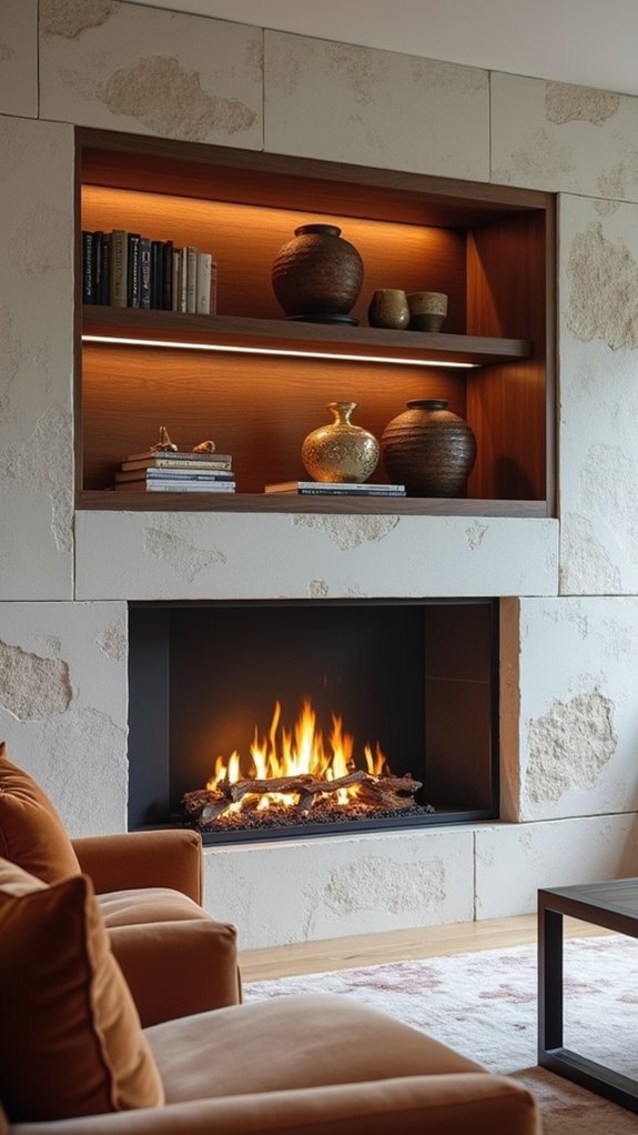 floating shelves enhance decor