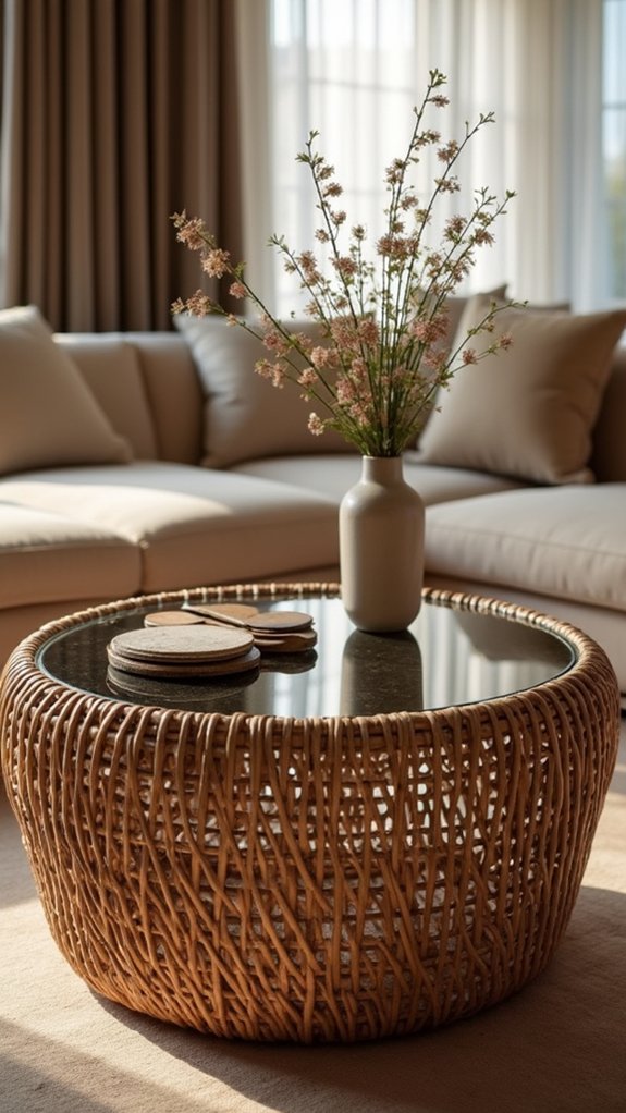 textured rattan coffee table