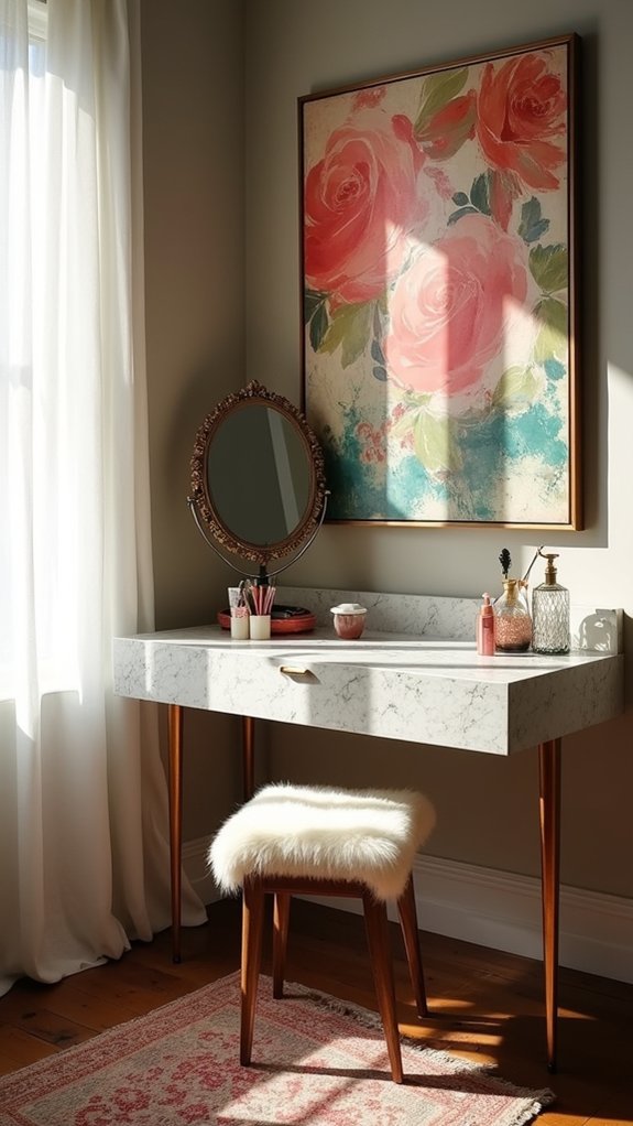 bold artwork enhances vanity