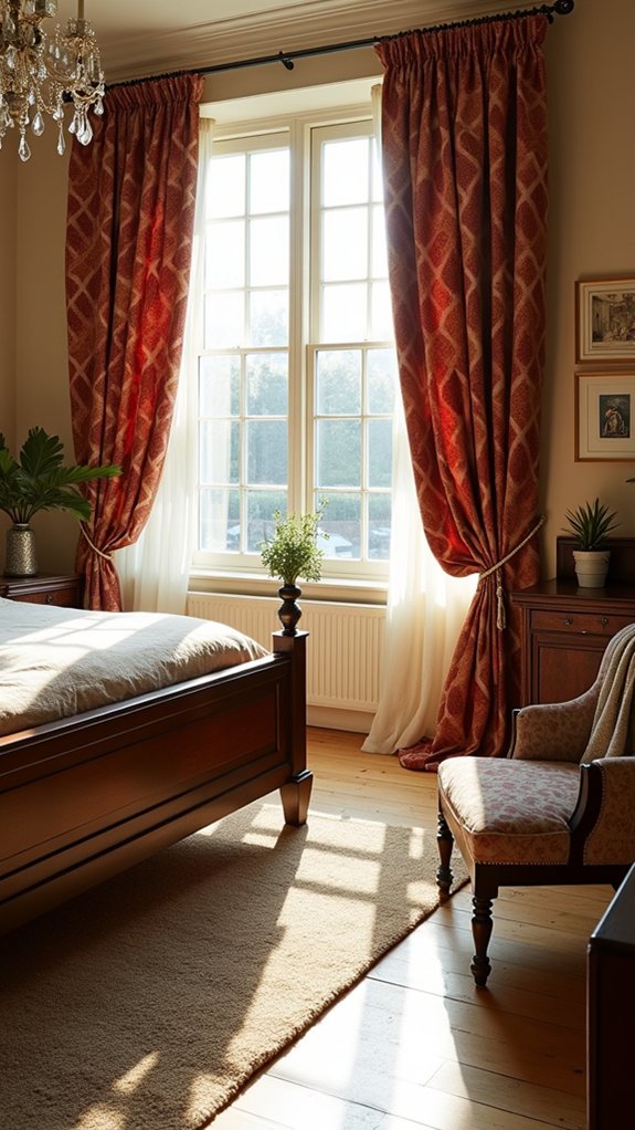 bold patterned bedroom drapery