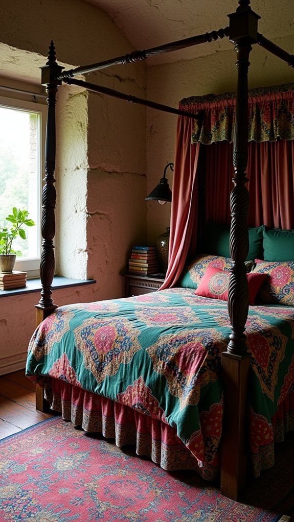 bold patterned four poster bed