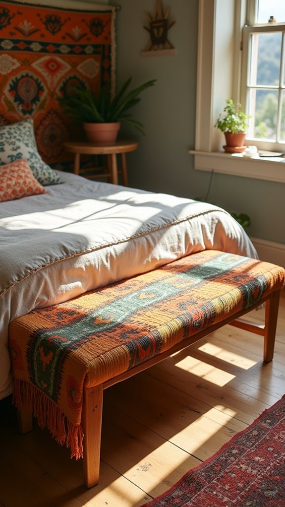 colorful woven bench decor