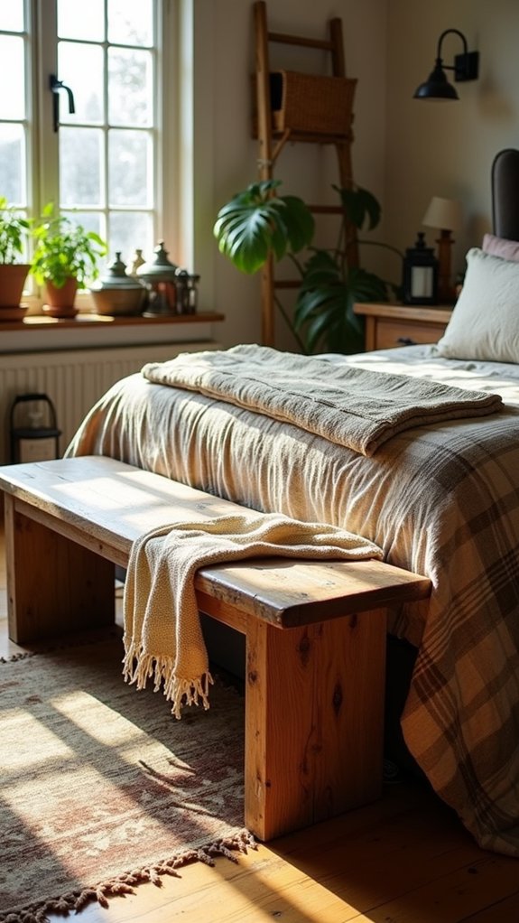 cozy rustic wooden bench