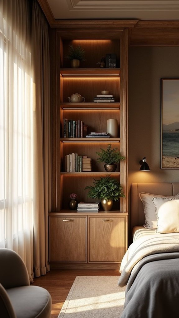 elegant built in shelving lighting