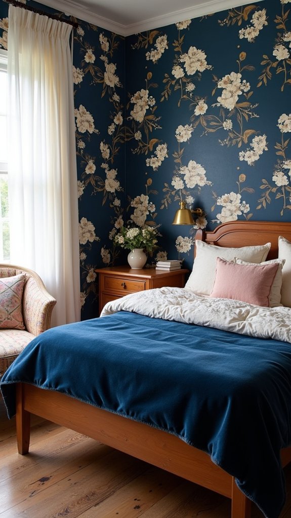 elegant navy floral wallpaper