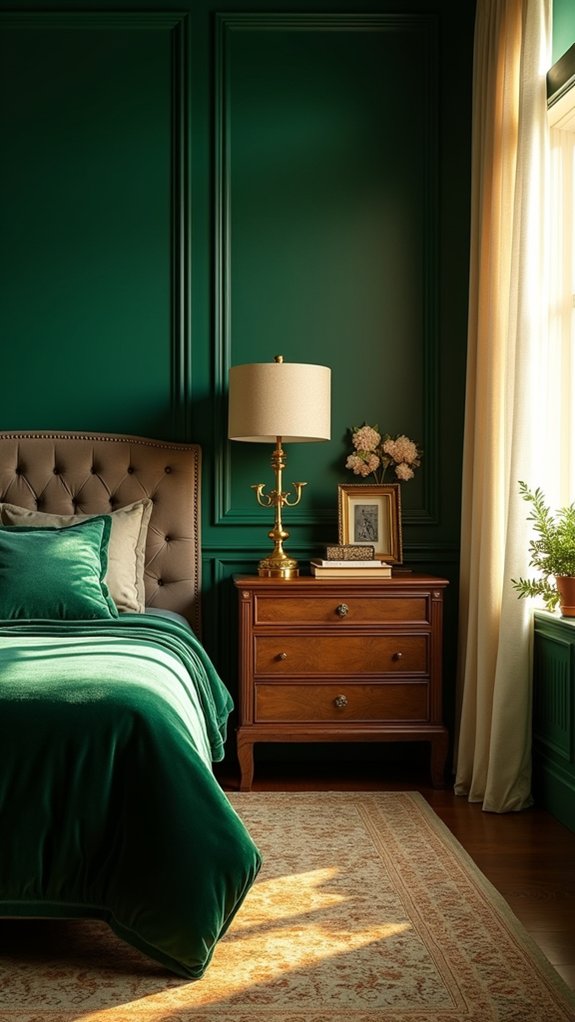emerald green with gold accents