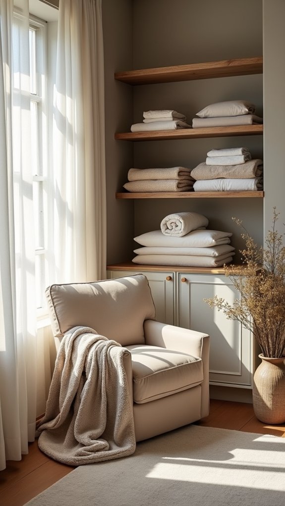 neatly folded bedding storage