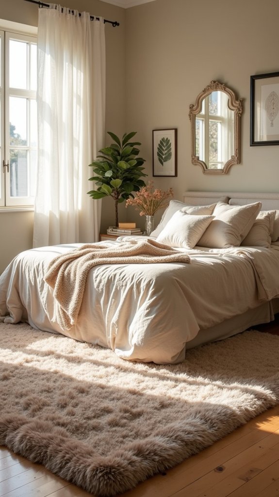 plush rug enhances bedroom comfort