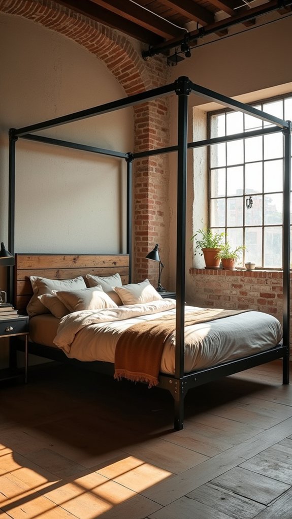 raw industrial canopy bed