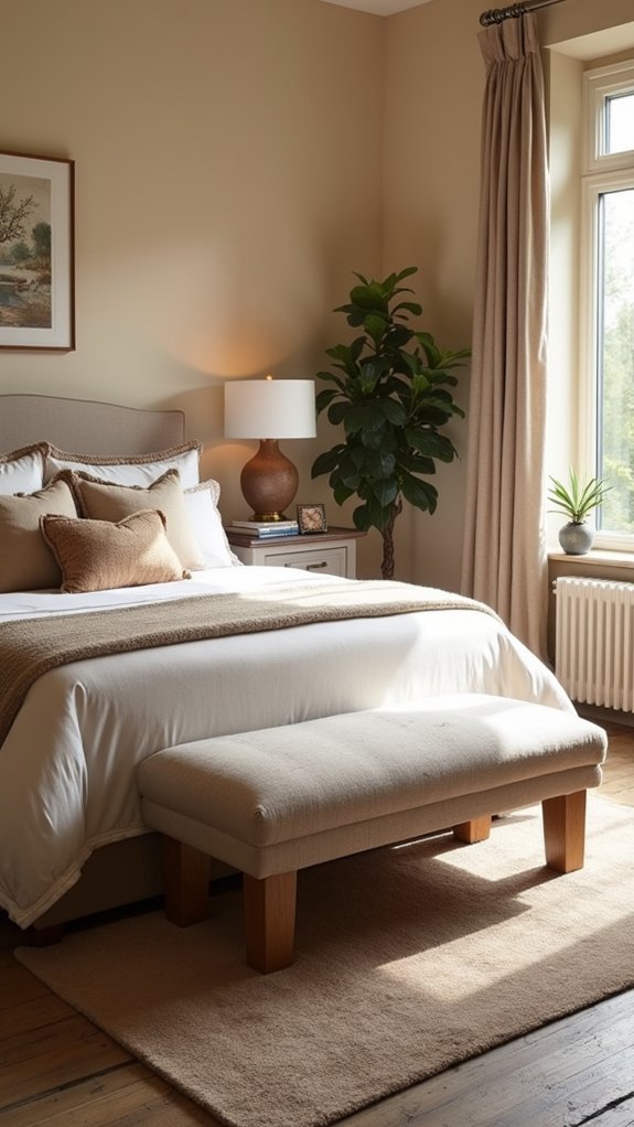 stylish bench enhances bedroom