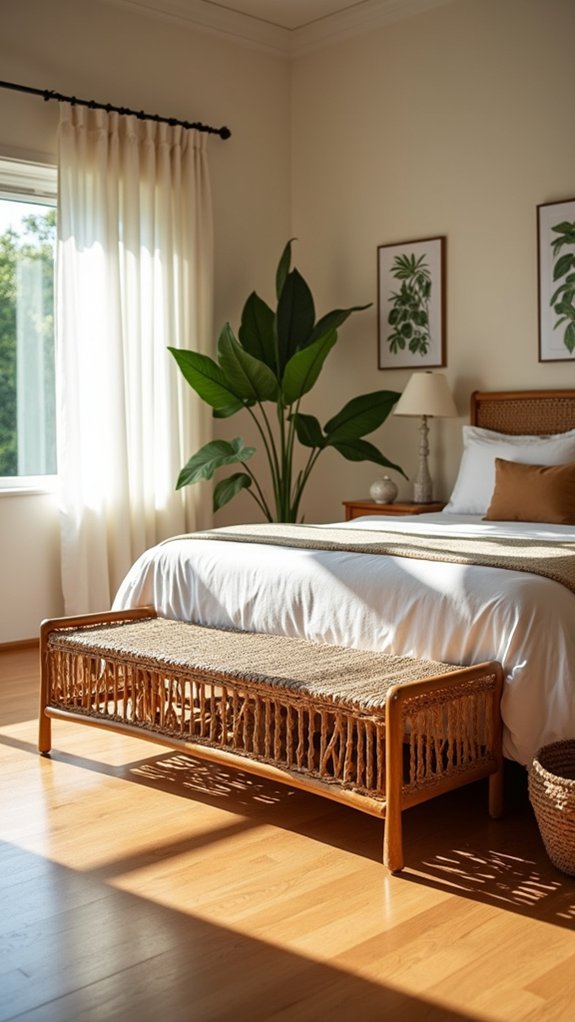 tropical vibe rattan bench