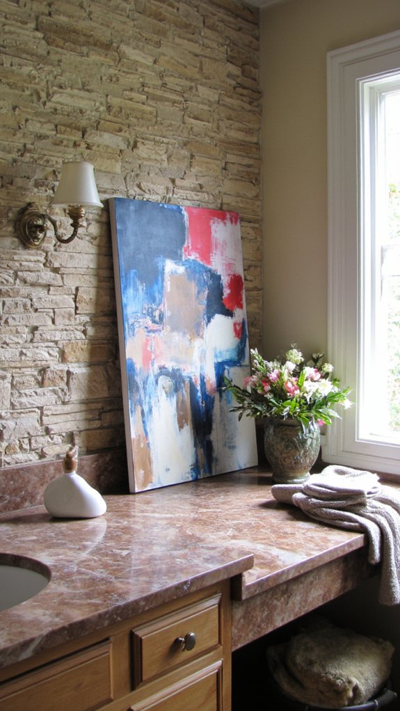 bold artwork enhances bathrooms