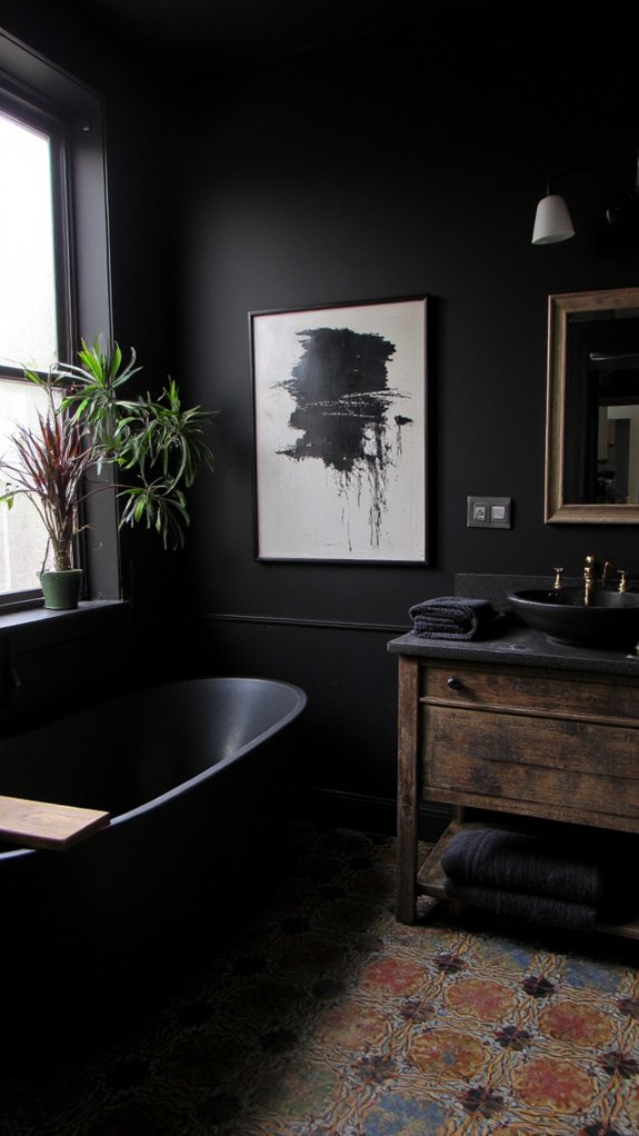 bold black artwork enhances ambiance