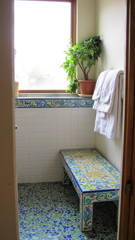 colorful ceramic tile bench