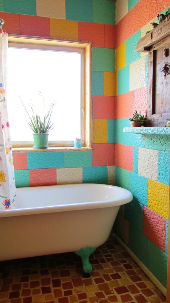 colorful textured bathroom tiles