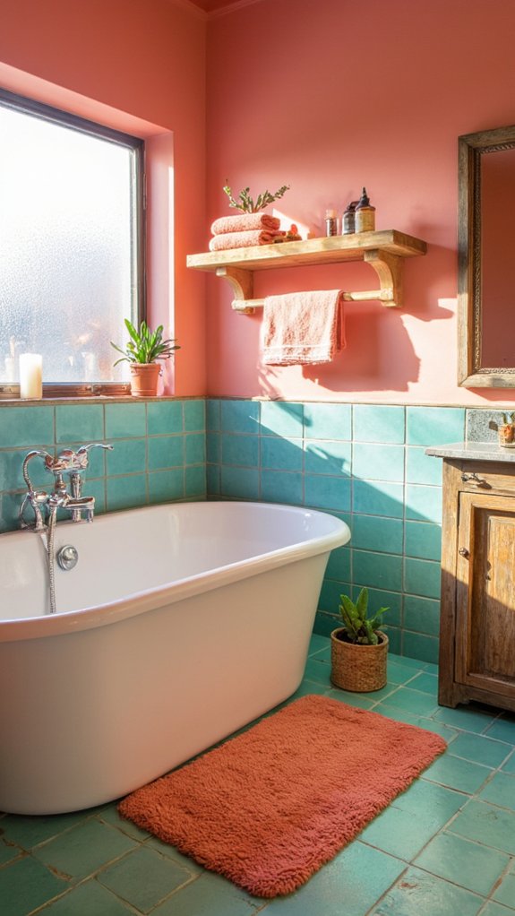 coral and aqua bathroom retreat