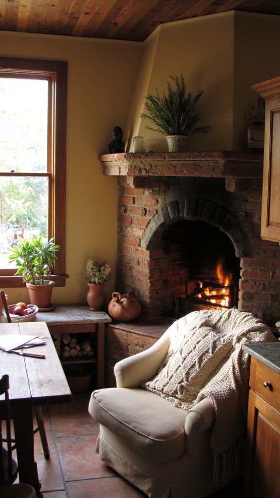 cozy kitchen fireplace retreat