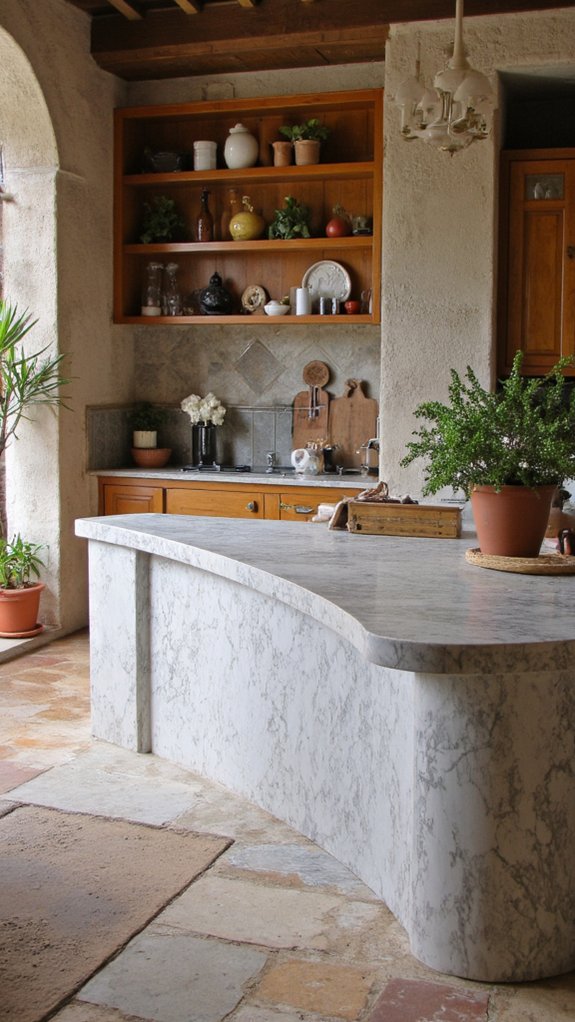 curved island enhances kitchen flow