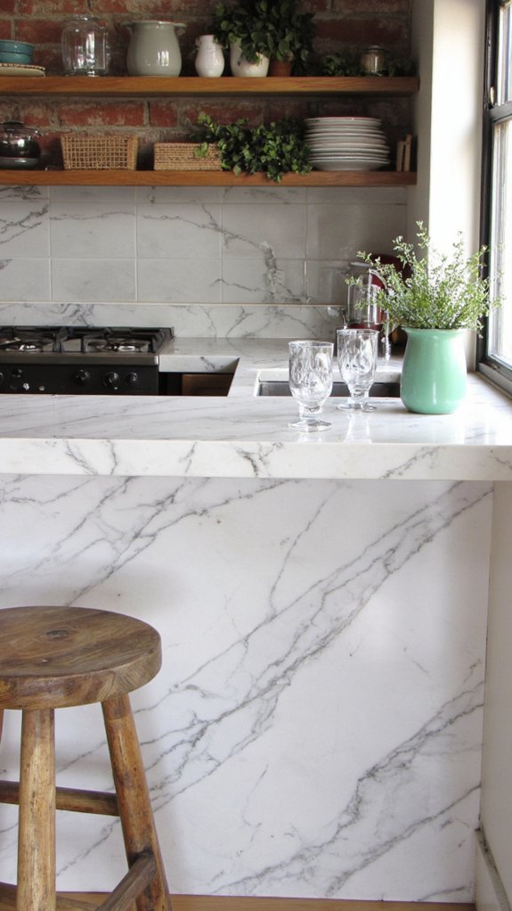 elegant bookmatched marble bar