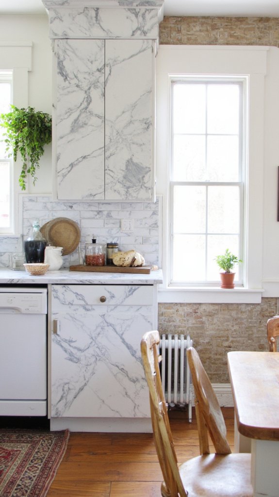 elegant bookmatched marble cabinetry