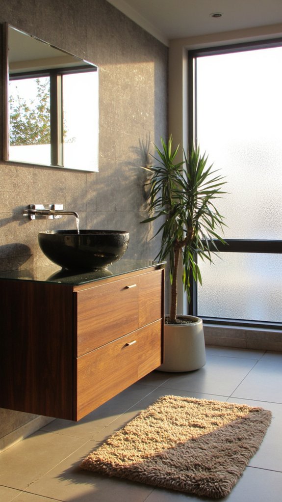 elegant glass floating vanity