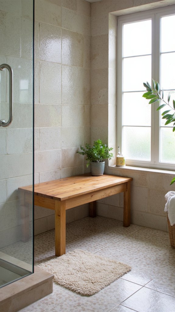 elegant wooden shower seat