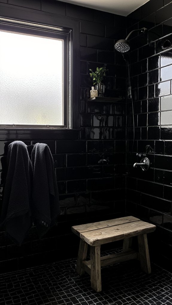 glossy black subway tiles