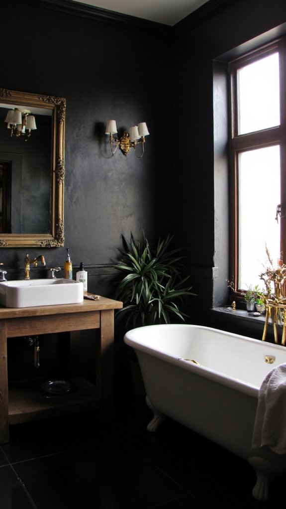 gold fixtures dark walls