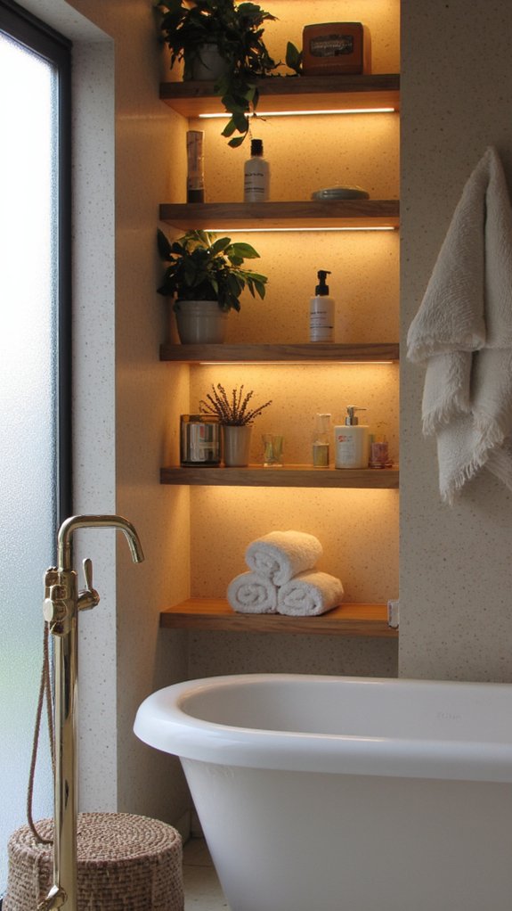 luxurious backlit bathroom shelves
