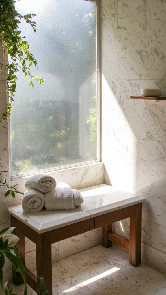 luxurious marble shower bench