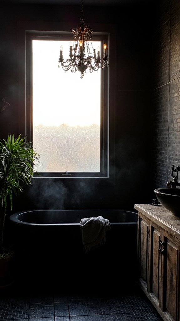 moody black bathroom lighting