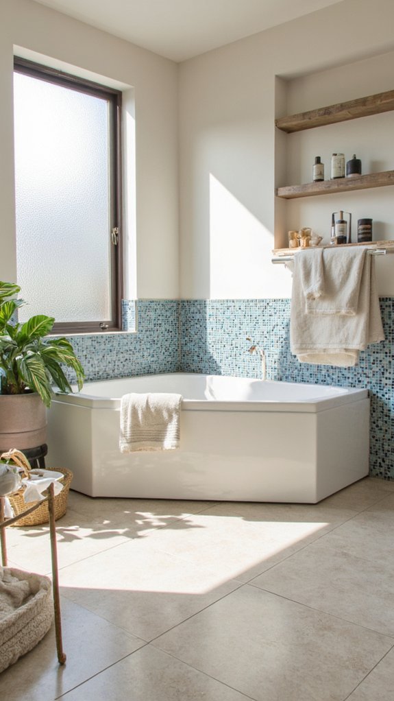 mosaic accents enhance bathrooms