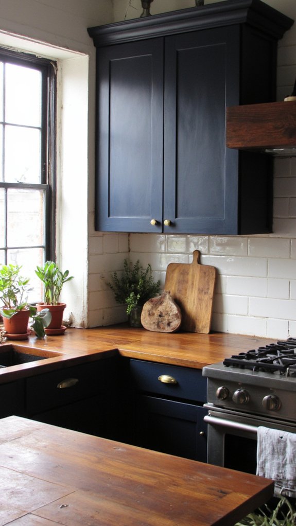 navy cabinetry and wood