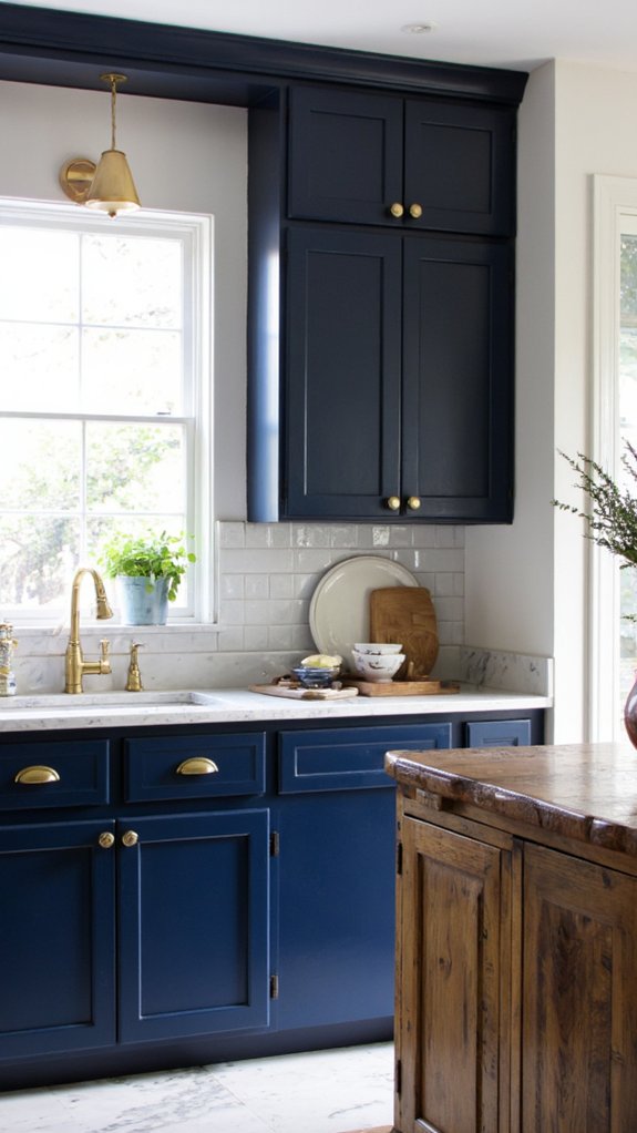 navy cabinets gold accents