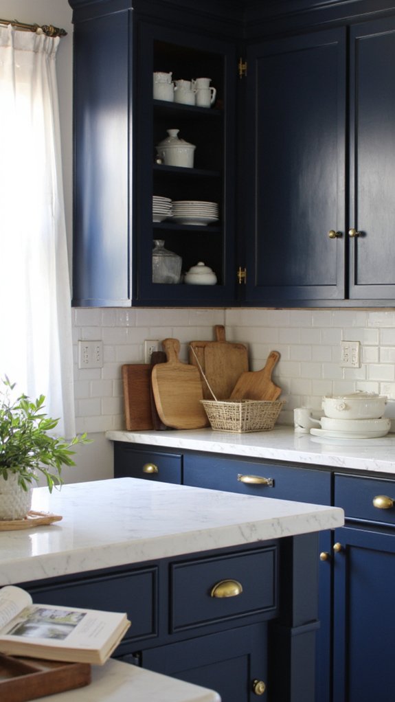 navy kitchen with brass elegance