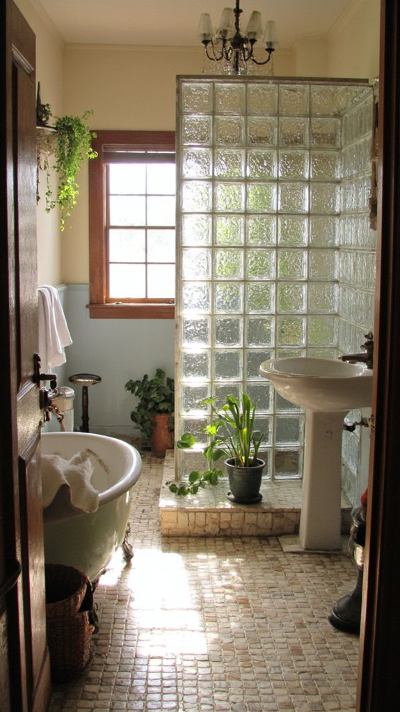 retro glass block showers