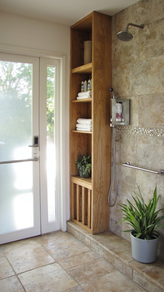 sleek built in shower shelves