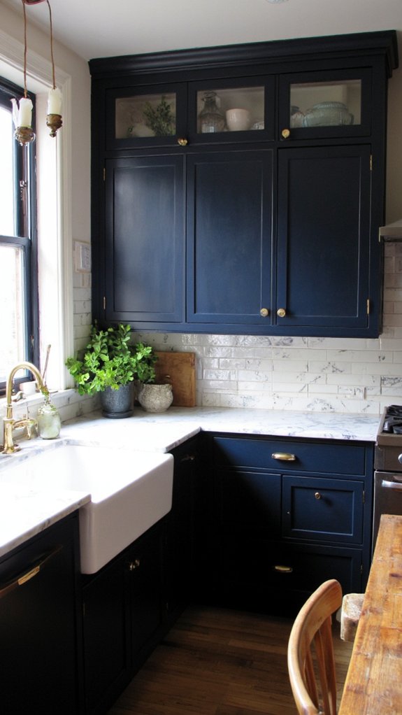 sophisticated navy marble kitchen