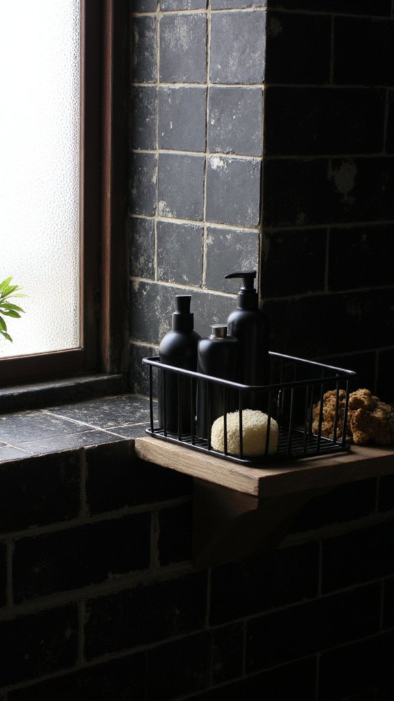 stylish black shower storage