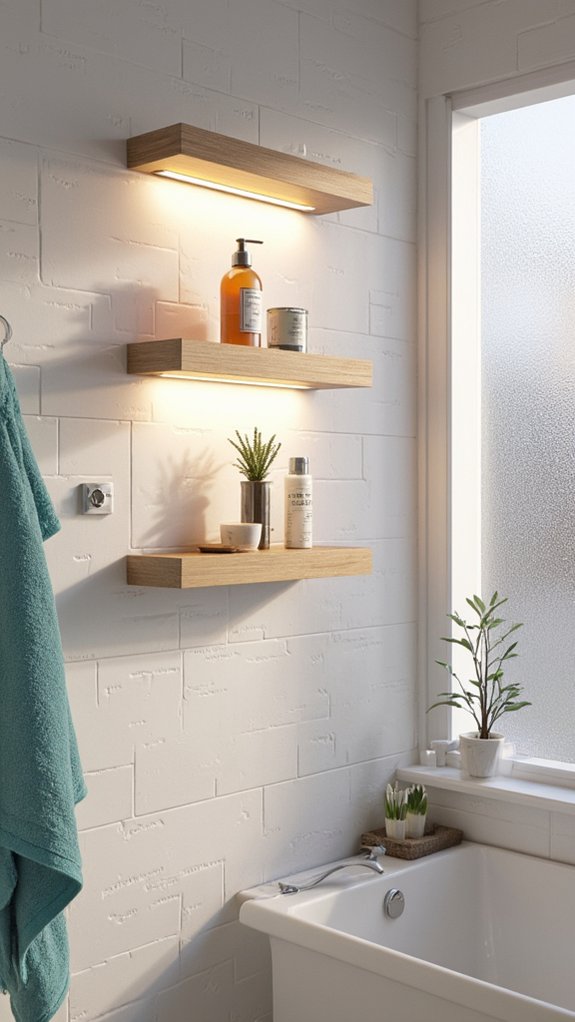 stylish illuminated shower shelves