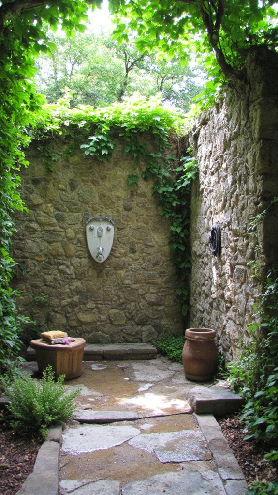 tranquil outdoor stone shower