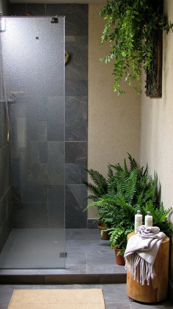 tranquil shower with greenery