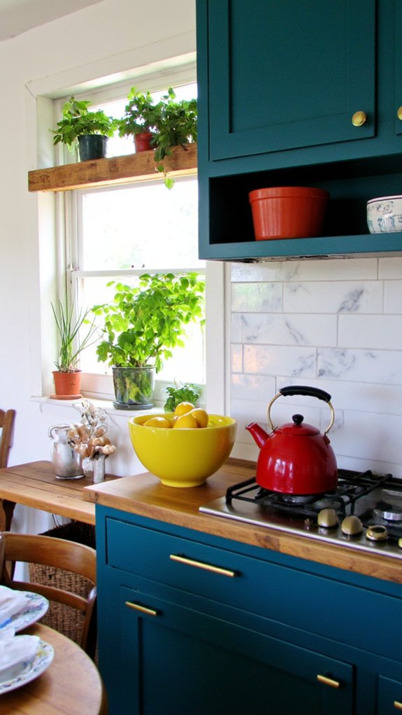 vibrant accents enhance kitchens