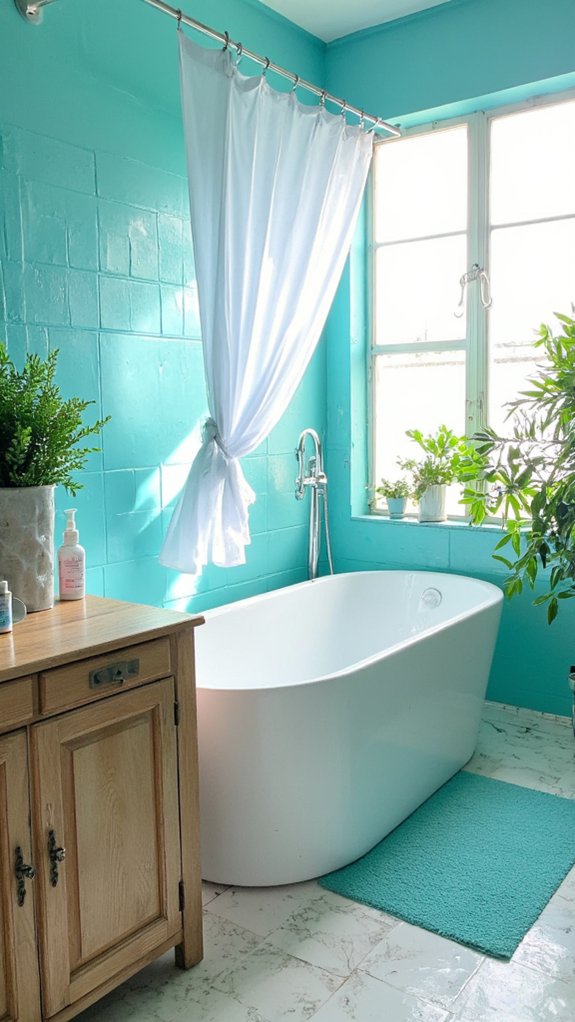vibrant bright aqua bathroom