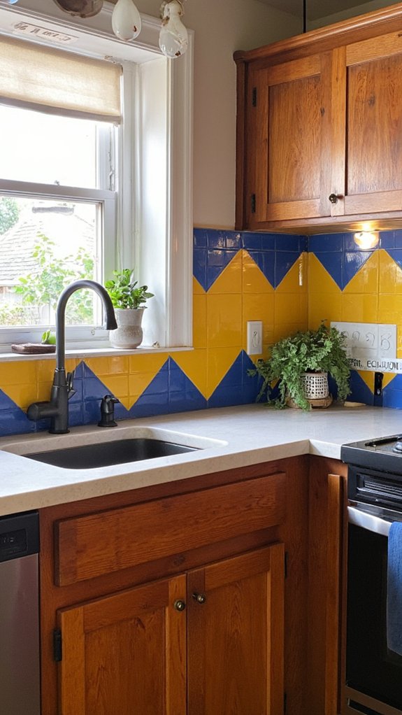 vibrant color blocked kitchen designs