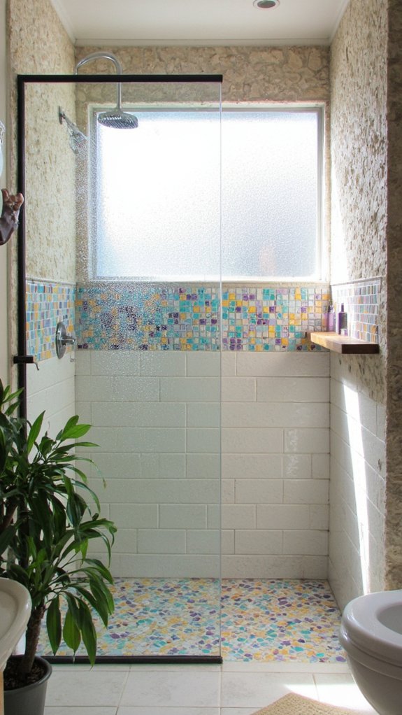 vibrant mosaic shower accents