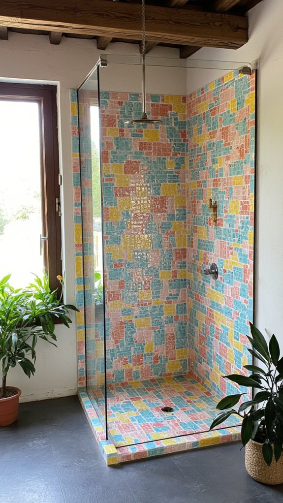 vibrant tiles enhance showers